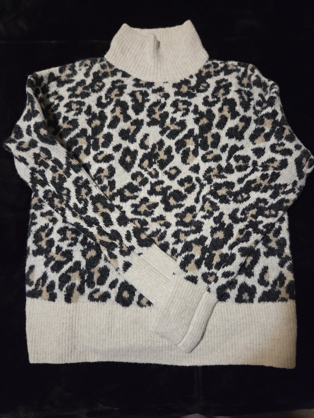 LOFT Leopard Print Turtleneck Sweater in Cream, Black and Tan